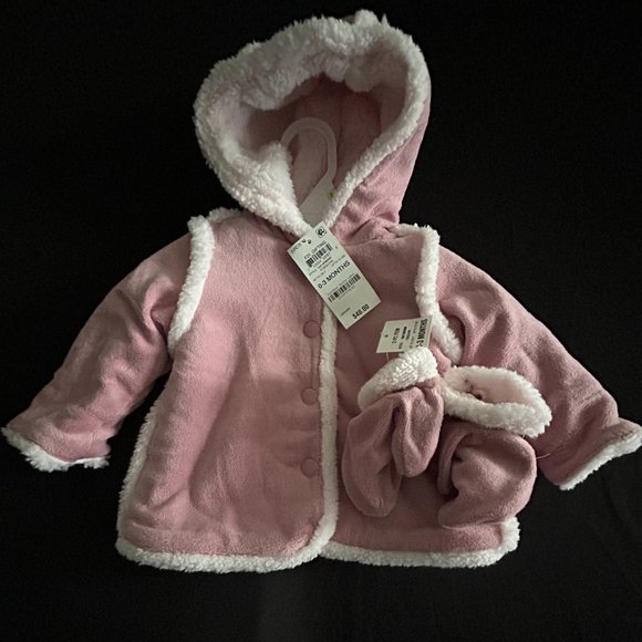 FIRST IMPRESSIONS GIRLS' FOXGLOVE  2 PC COAT AND GLOVES 0-3 MONTHS - Picture 4 of 12
